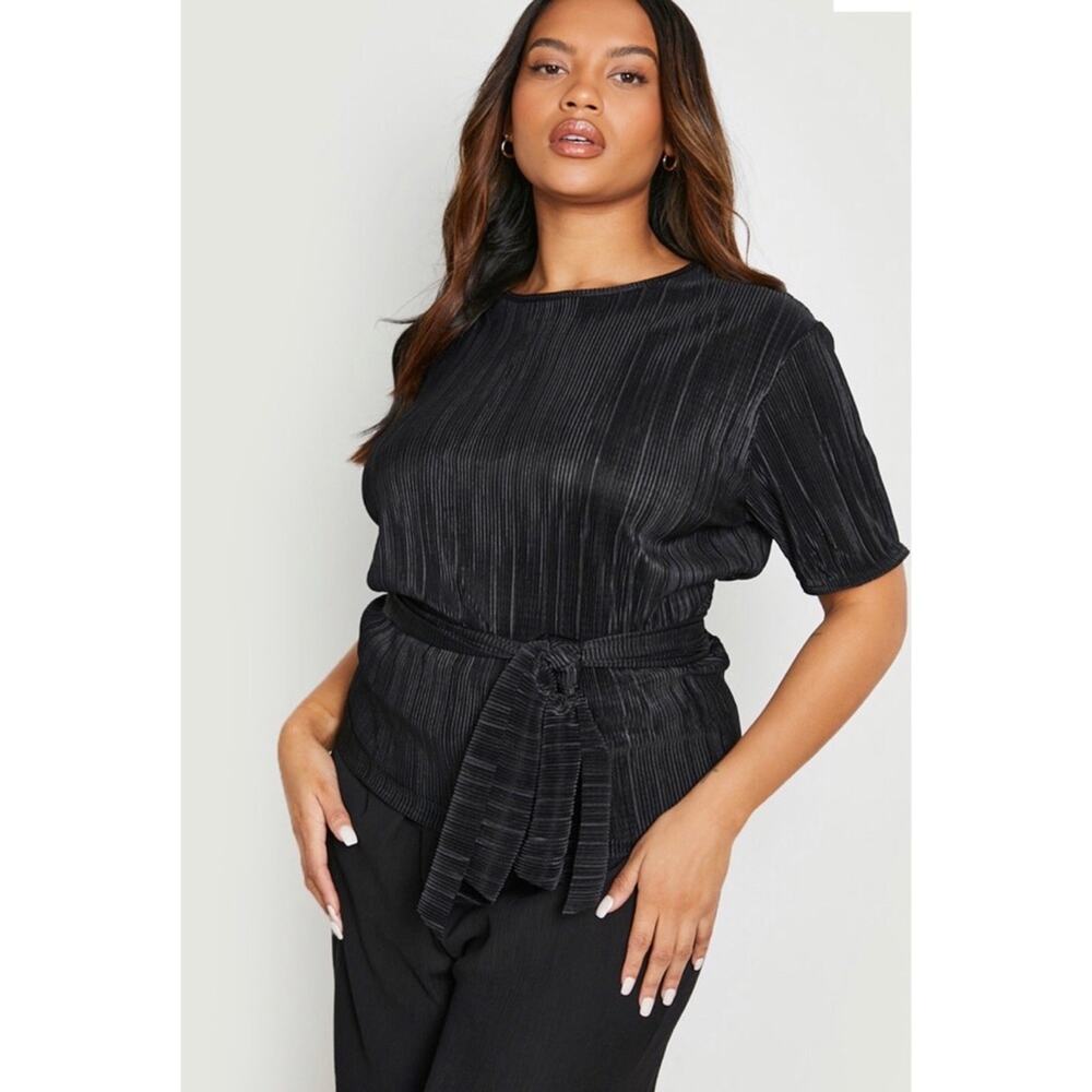 Black ribbed belted tunic by boohoo size 16